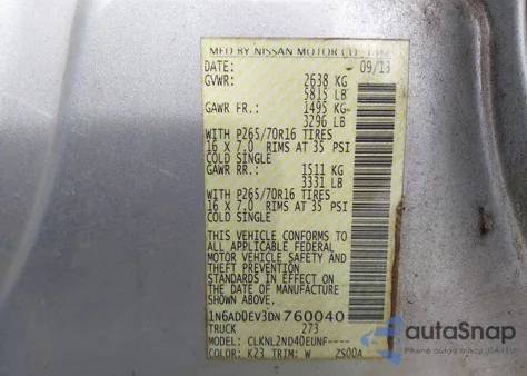 2013 Nissan Frontier Sv из США, поврежденный, VIN 1N6AD0EV3DN760040